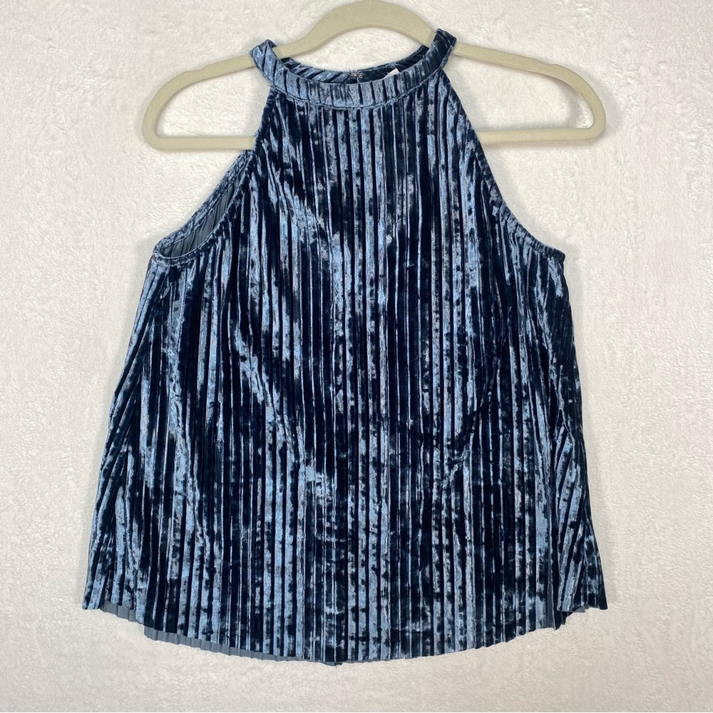 Loveriche Blue Velvet Pleated Halter Top Small S High Neck Whimsigoth Y2k Style‎